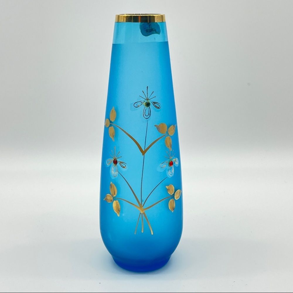 Vintage Norcrest Frosted Bud Vase Hand Painted Gold Edge MCM